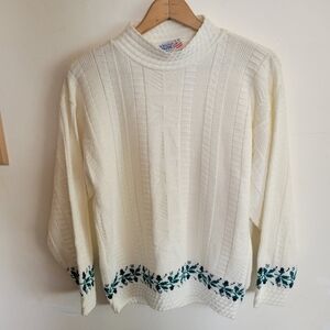 Vintage American Pride Knit Sweater Cream Off White Texture S Small